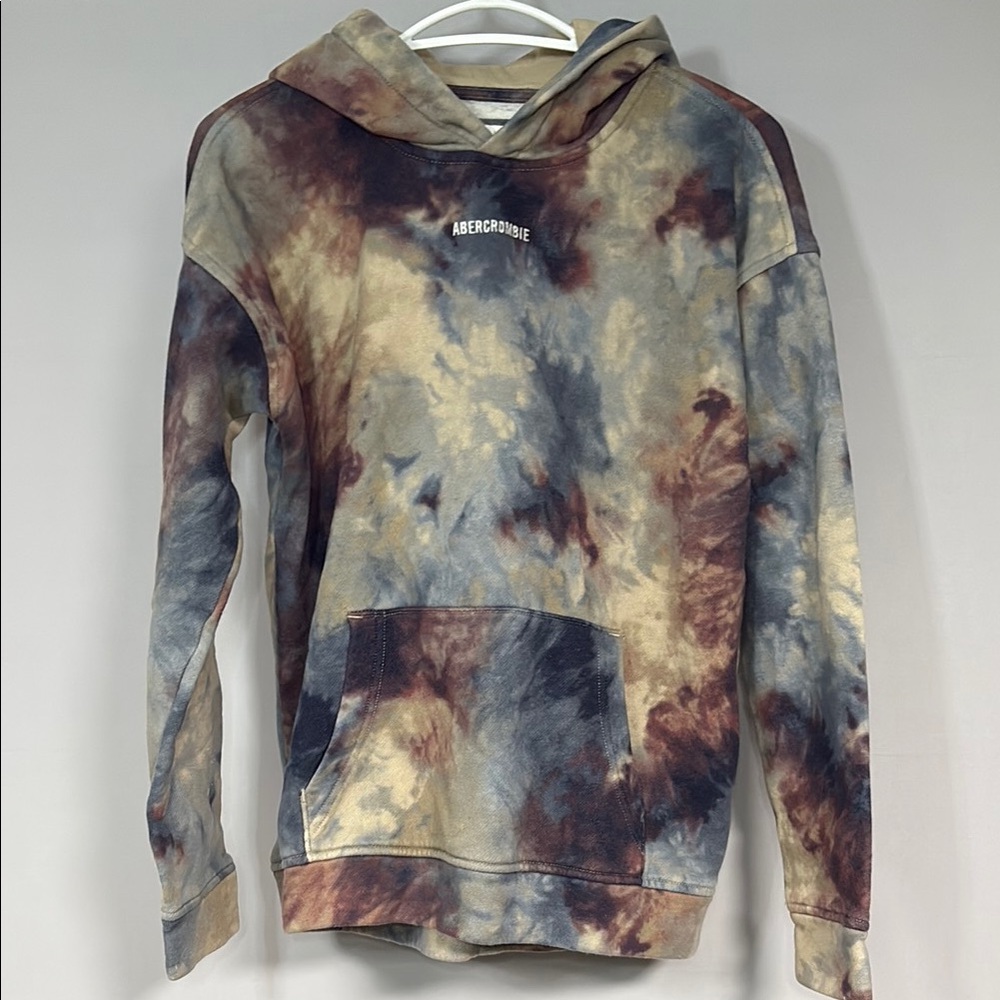 Abercrombie & Fitch Blue, Tan, and Purple Tie-Dye Hoodie 15-16 Relaxed Fit Teens